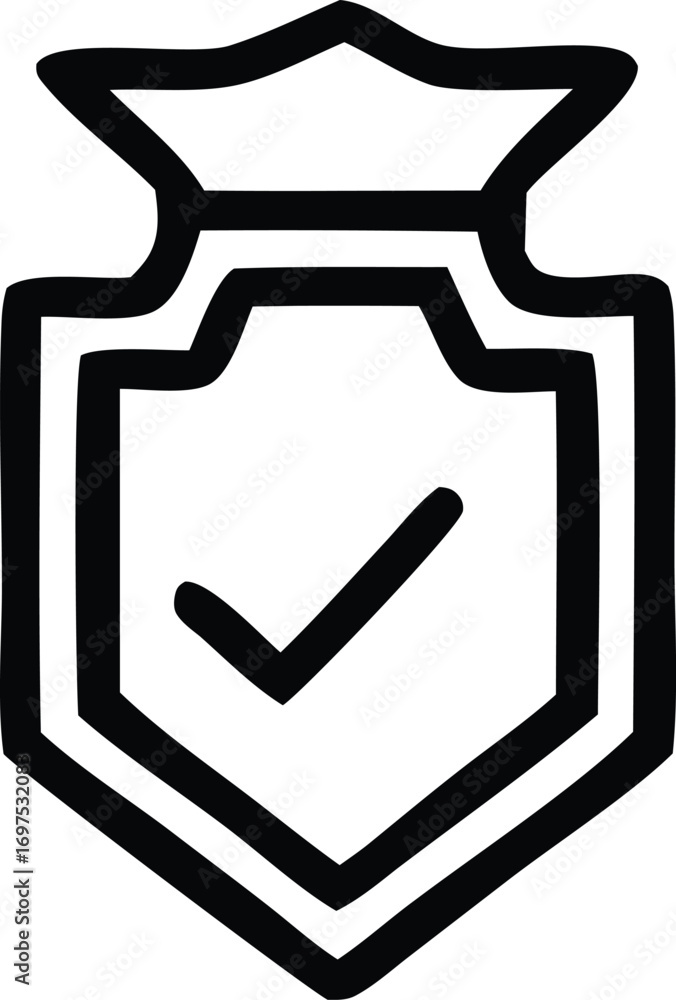 Poster Hand-drawn shield badge with checkmark symbol indicating security and approved status for protection and verification concepts