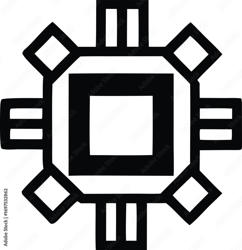 Poster abstract geometric symbol design featuring interconnected squares and rectangles for modern branding