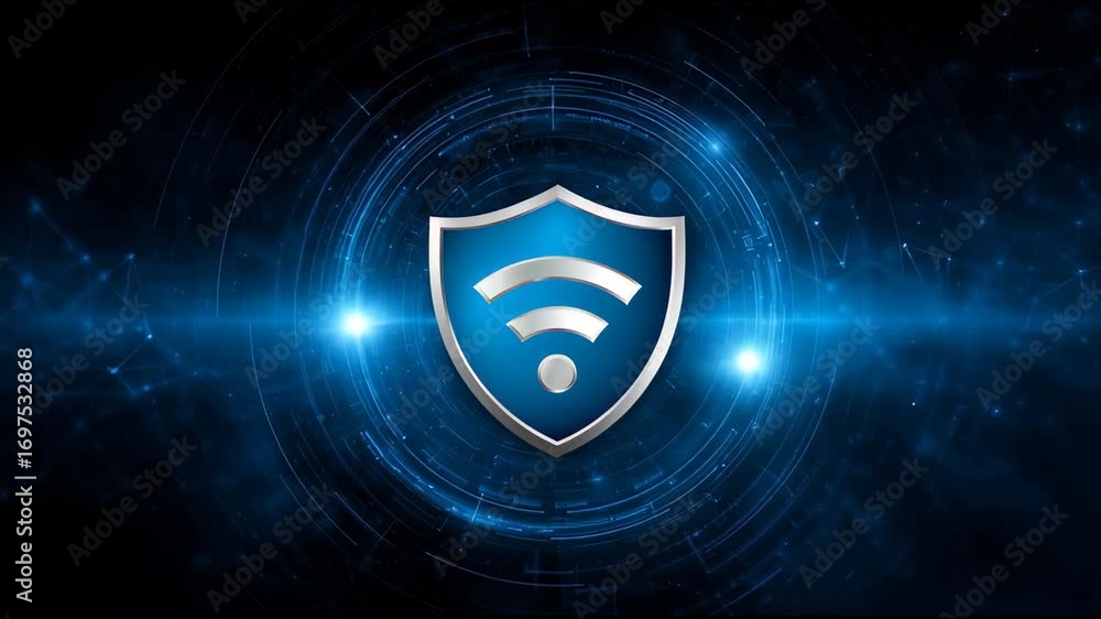 Aufkleber digital blue shield for wifi network protection and internet security. futuristic cybersecurity tech