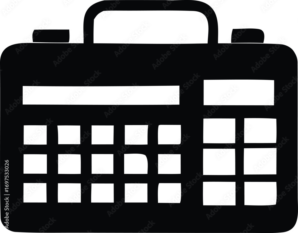 Poster icon of a black calculator with a handle representing financial tools business and calculations for 
