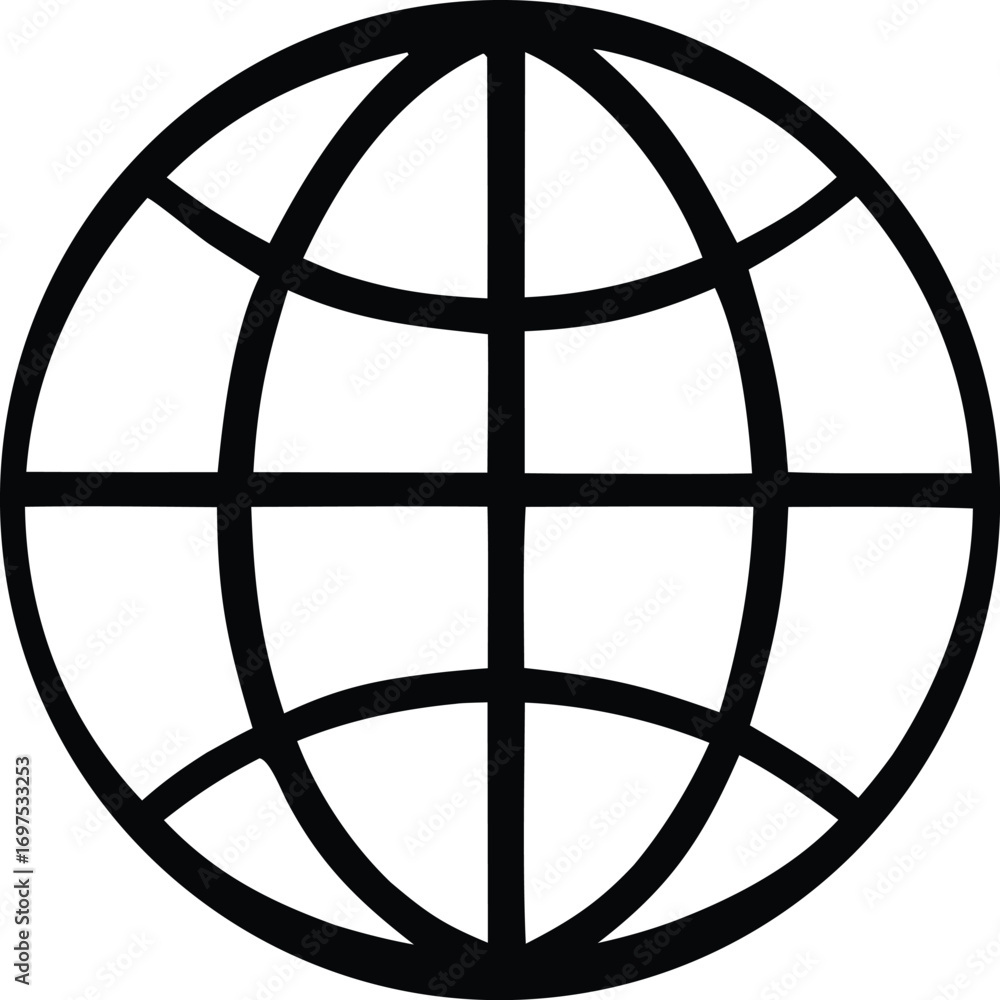 Poster simple black and white globe icon representing global connectivity technology and the internet world