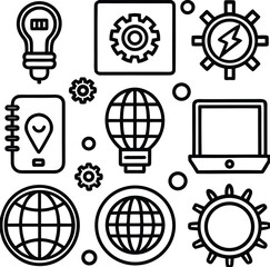 Fototapeta premium Collection of icons representing innovation technology and global connectivity business ideas and digital solutions