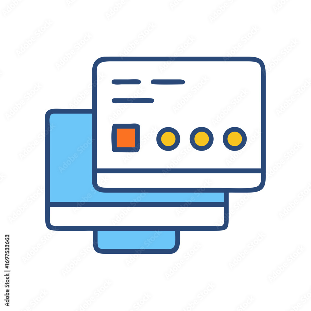 Poster computer screen displays a digital interface with simplified icons