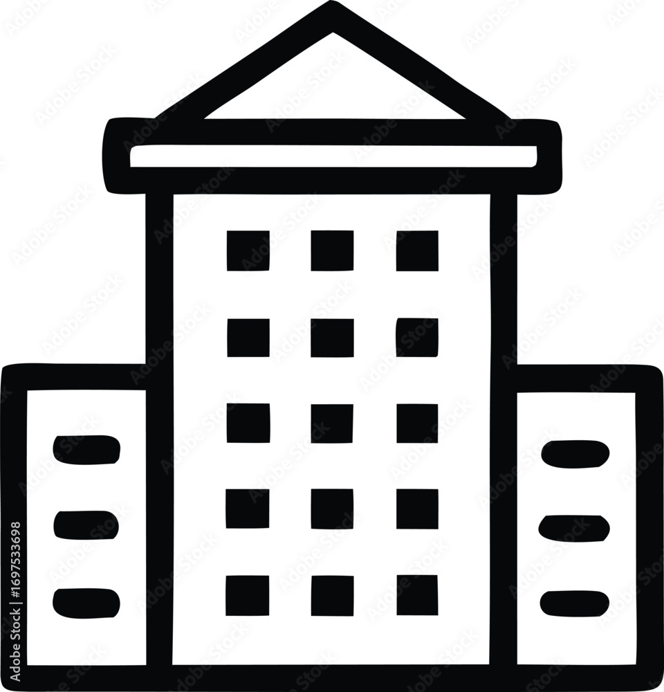 Poster simple outline icon of a tall building with multiple floors and windows representing corporate struc