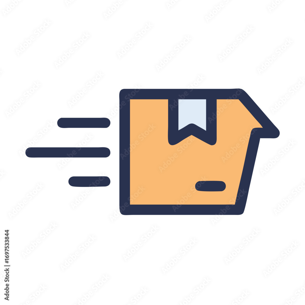 Poster fast delivery icon showing moving box with speed lines