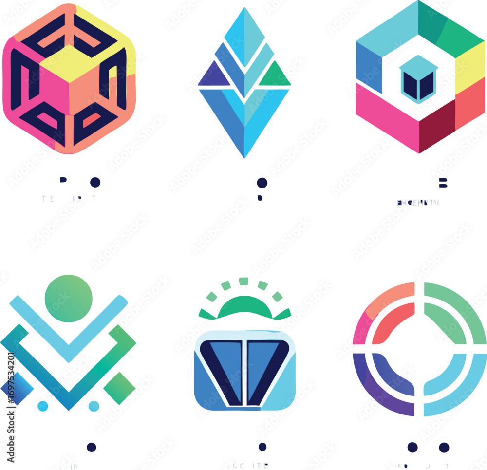 Poster geometric logo designs abstract shapes colorful modern graphics set unique branding elements futuris