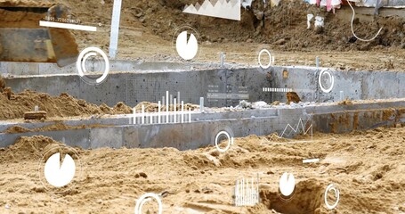 Displaying AR data graphs over concrete footings with rod and excavated soil at excavation site