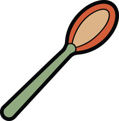 Stylized spoon with a green handle and orange rimmed bowl