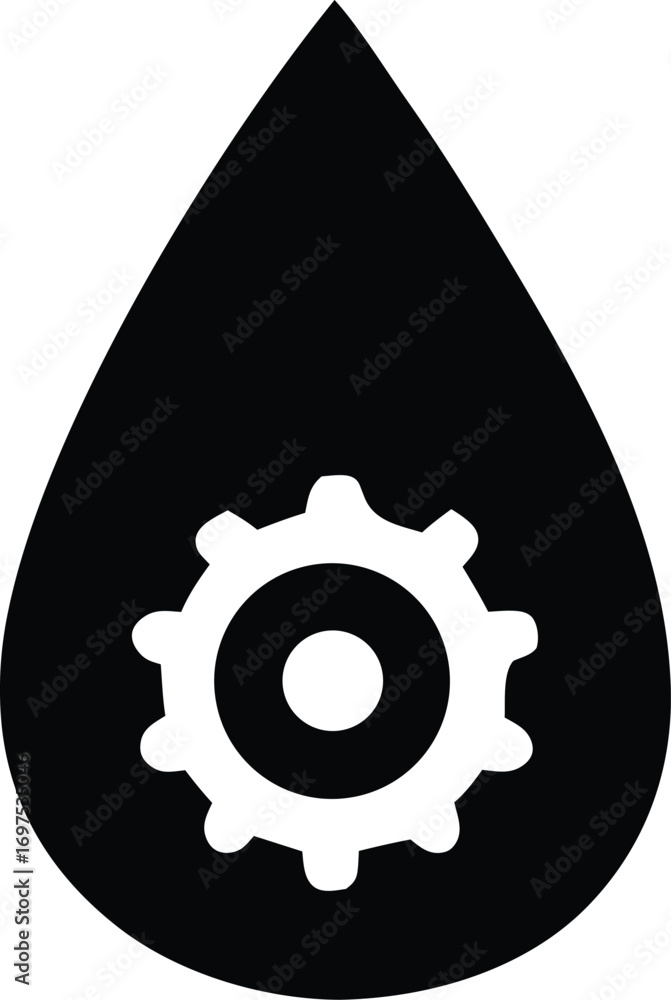 Poster abstract concept of industrial lubrication and engineering combining fluid drop and gear mechanics f