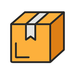Stylized delivery box in yellow and gray on black
