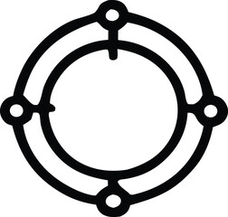 Concentric circle symbol with four outer circles and connecting lines abstract graphic design element icon