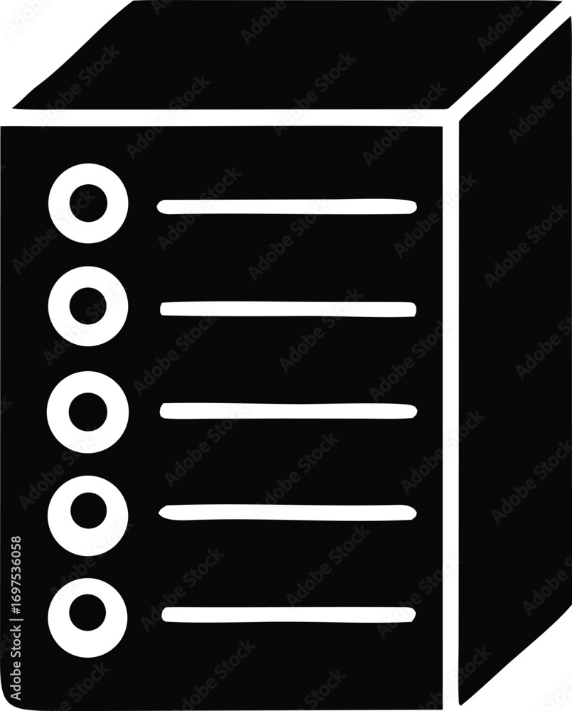 Poster simple black and white graphic representation of a list or data structure with five entries