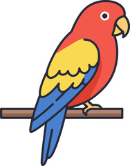 Colorful Cartoon Parrot Perched on Branch