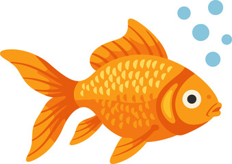 Cute Orange Goldfish Swimming with Bubbles
