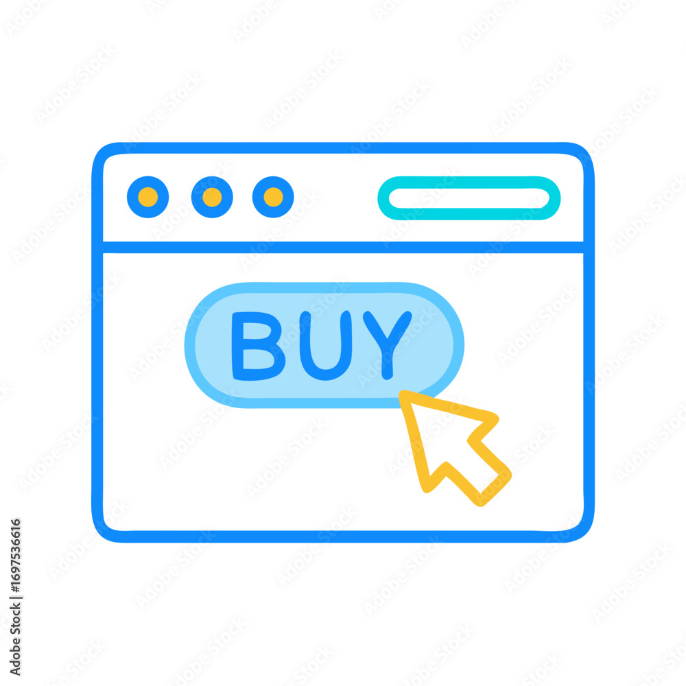 Poster blue website buy button with yellow mouse pointer