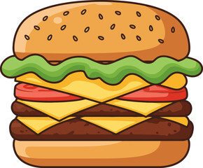 Delicious Cartoon Double Cheeseburger Illustration
