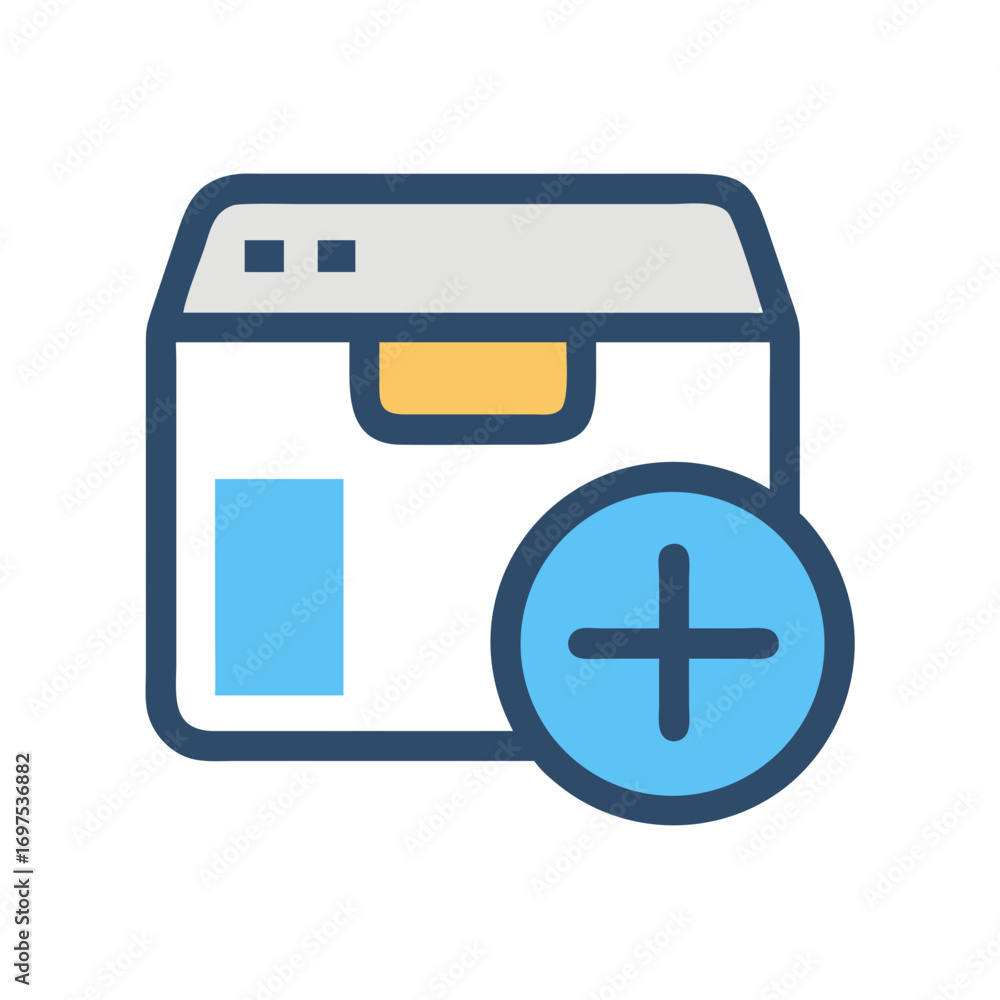 Poster simple box icon with plus sign for adding items