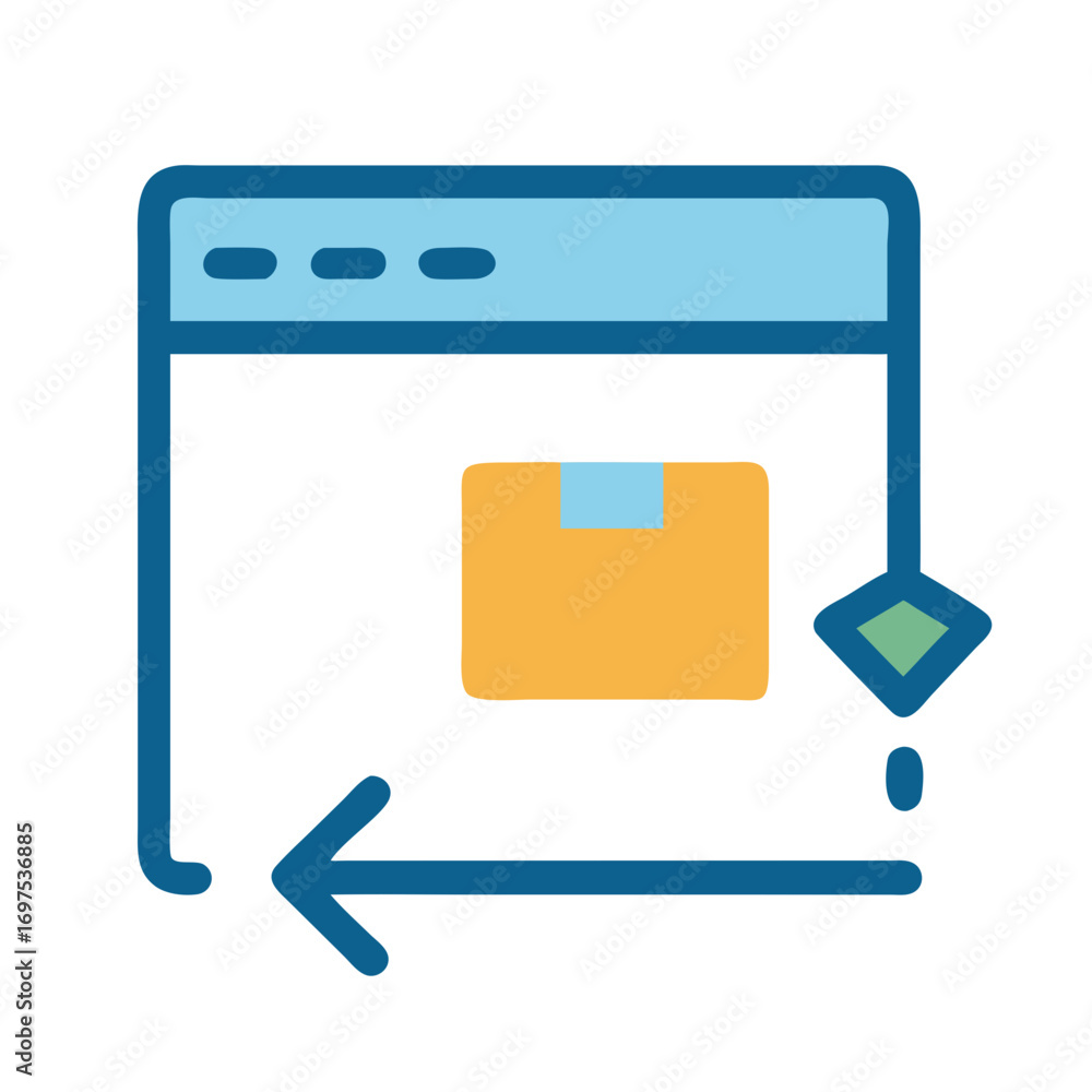 Poster website return icon with delivery box and process signal