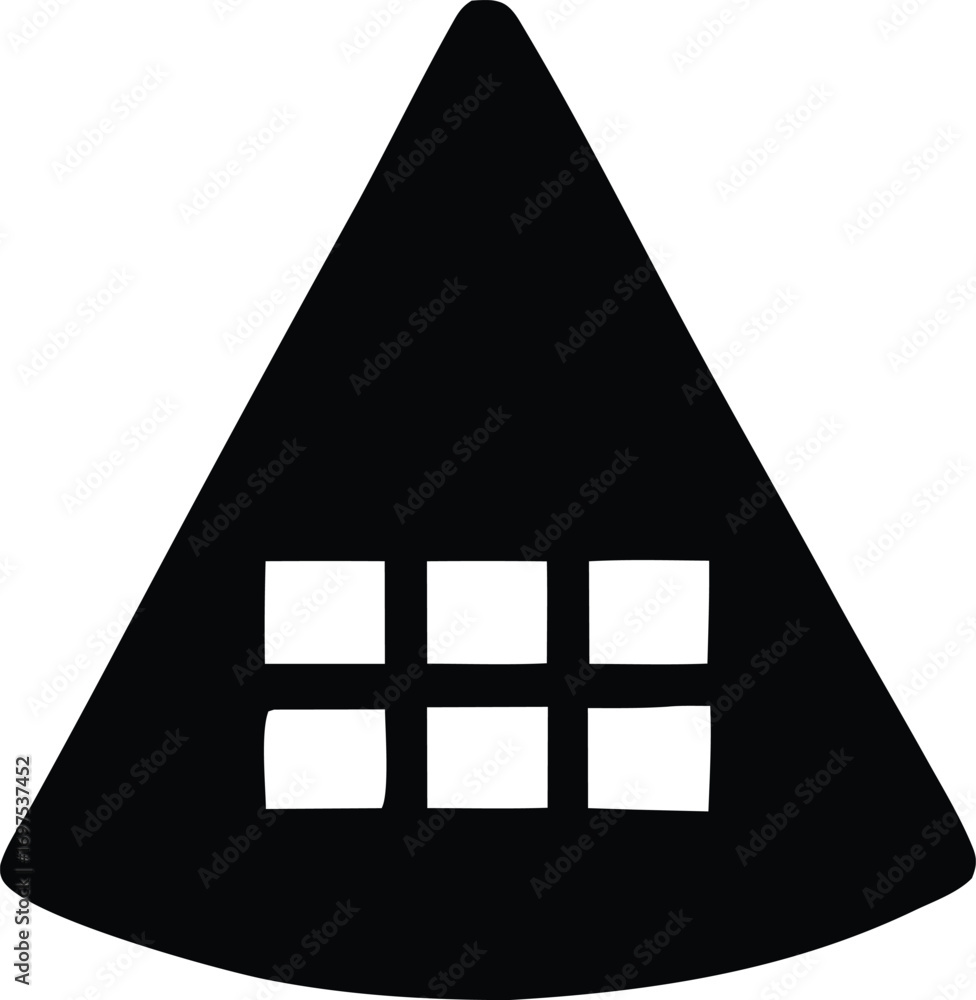 Poster modern geometric abstract symbol featuring a black triangle with a grid window design for creative c