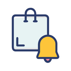 Online shopping notification icon with shopping bag and bell
