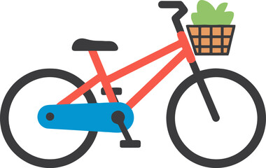Red Bicycle with Green Basket and Produce