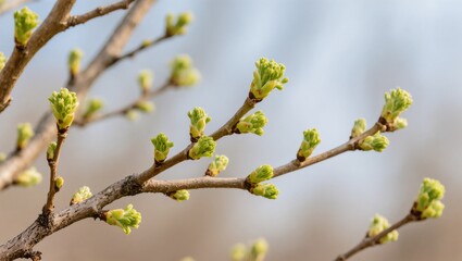 Fototapeta premium Fresh Buds on Tree Branches Signaling the Arrival of Spring in a Natural Setting