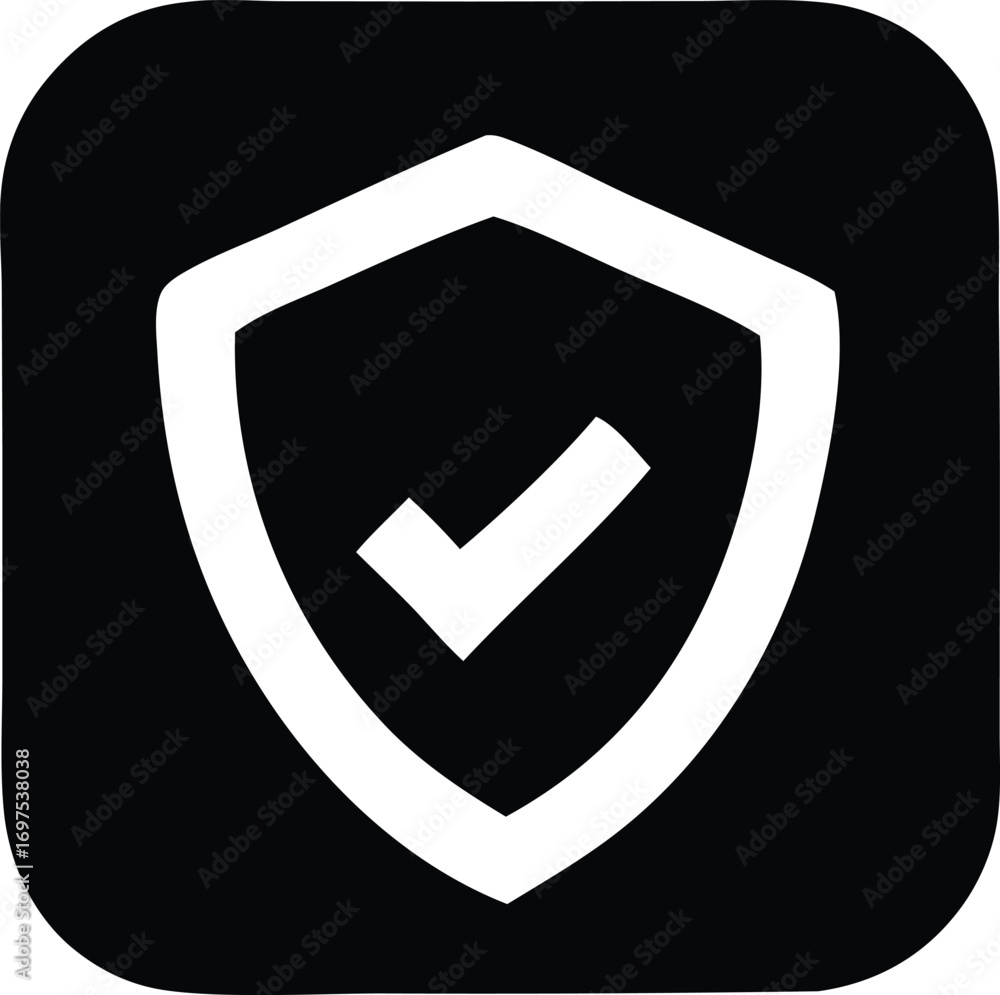 Poster modern shield and checkmark icon symbolizing security protection and approval for digital applicatio