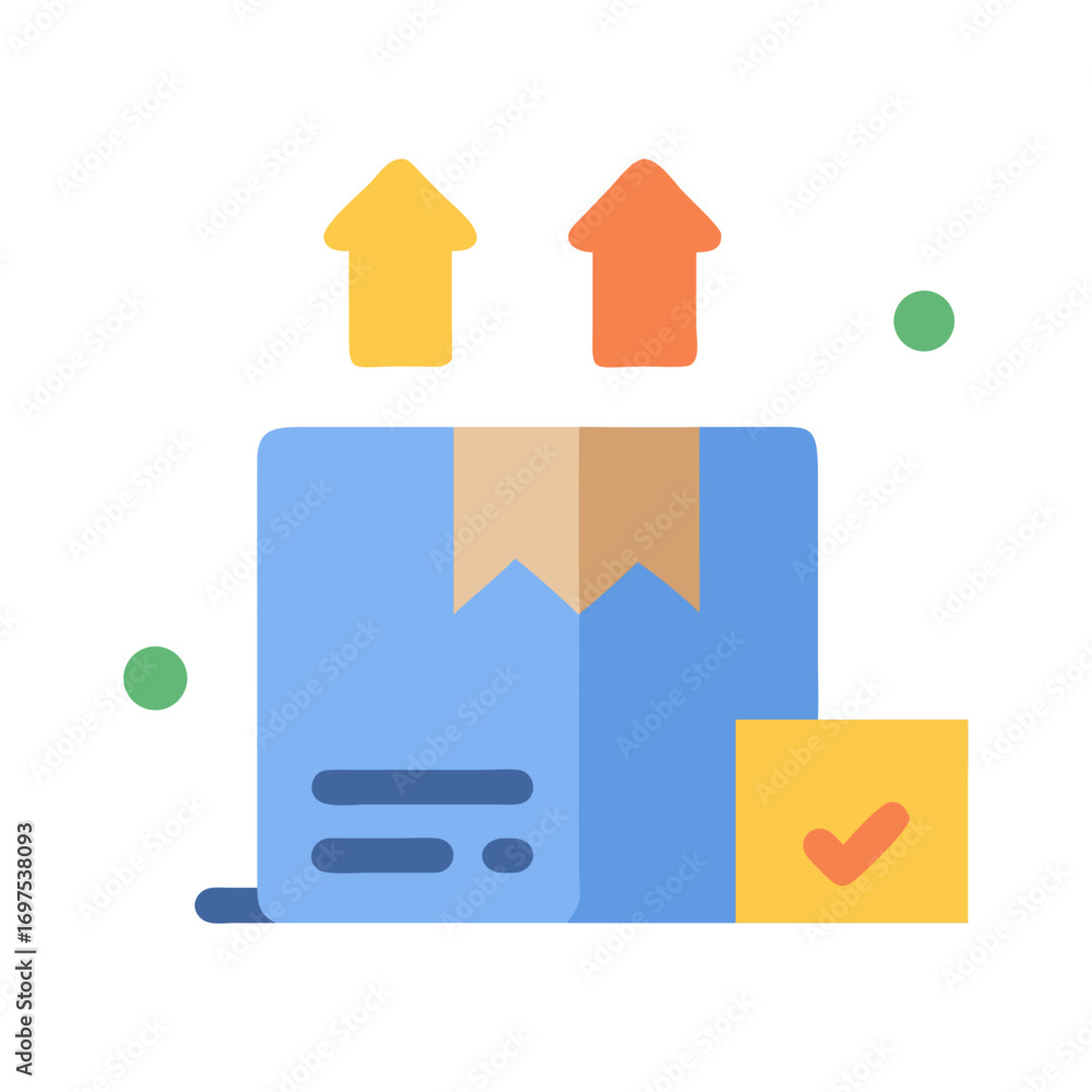 Poster delivery box with arrows symbolising package transit completion