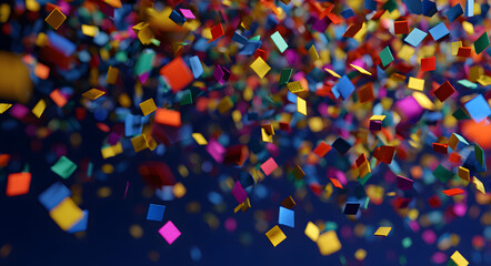 3d rendering of colorful confetti flying.