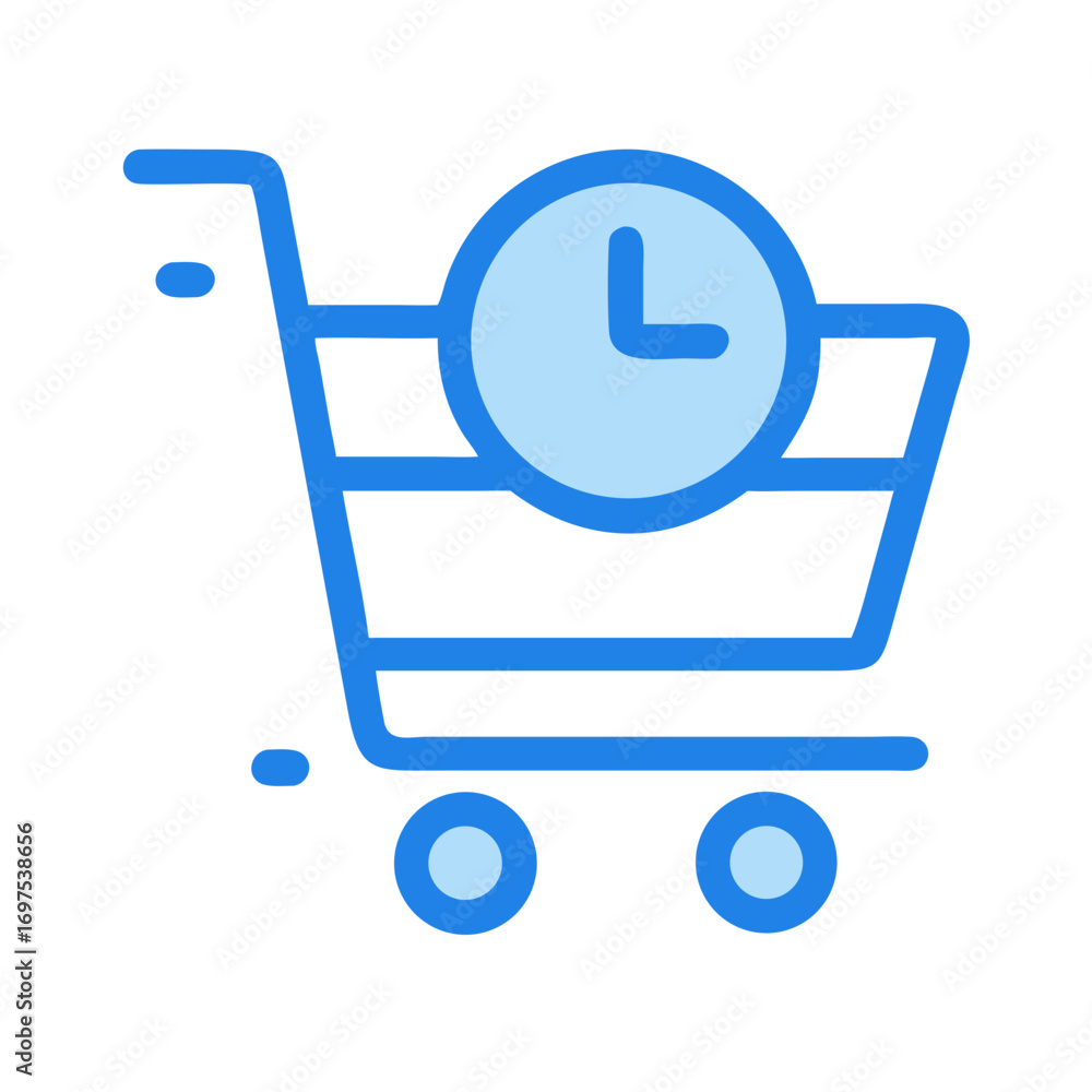 Poster shopping cart with clock icon emphasizing timely delivery service