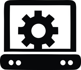 Computer screen with gear icon symbolizing settings configuration and system maintenance for technology and it services website icon