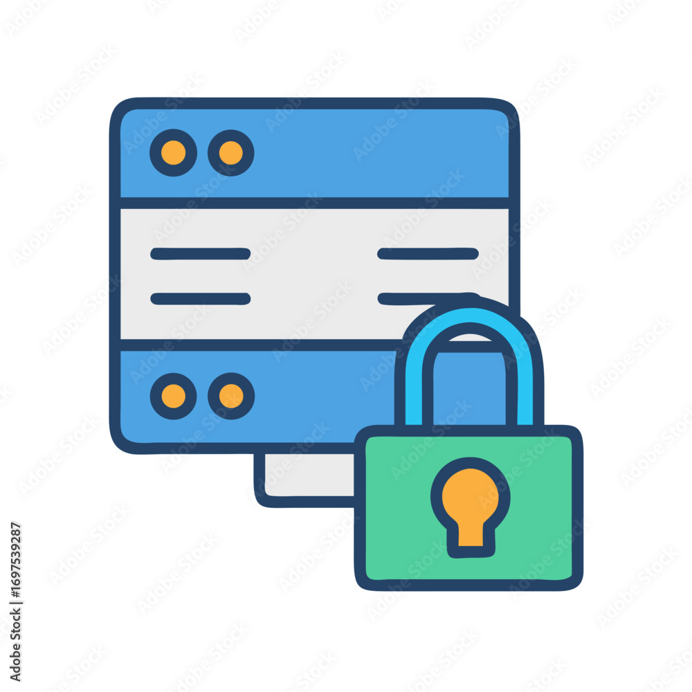 Poster database server security concept with padlock vector graphic icon