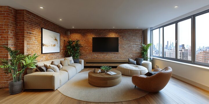 Interior design of modern dining room in studio apartment. Created with, Generative AI