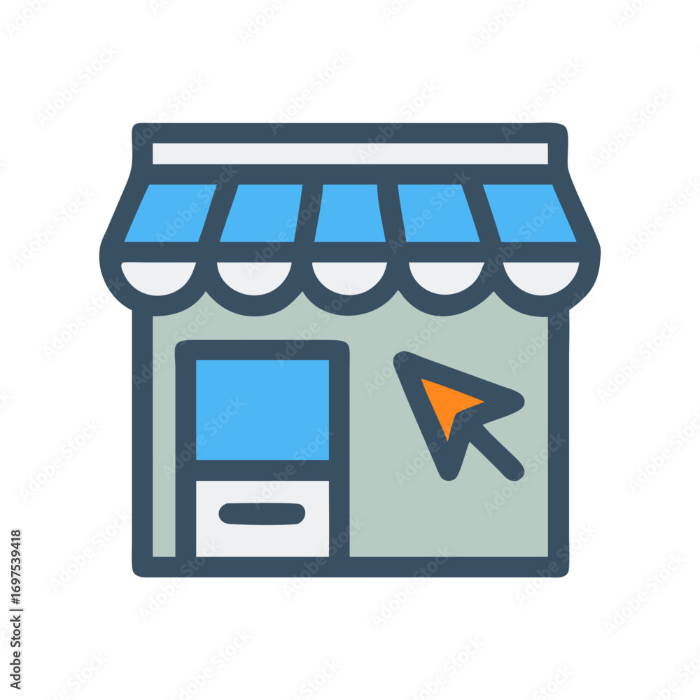 Poster online store icon with mouse cursor pointing towards entrance