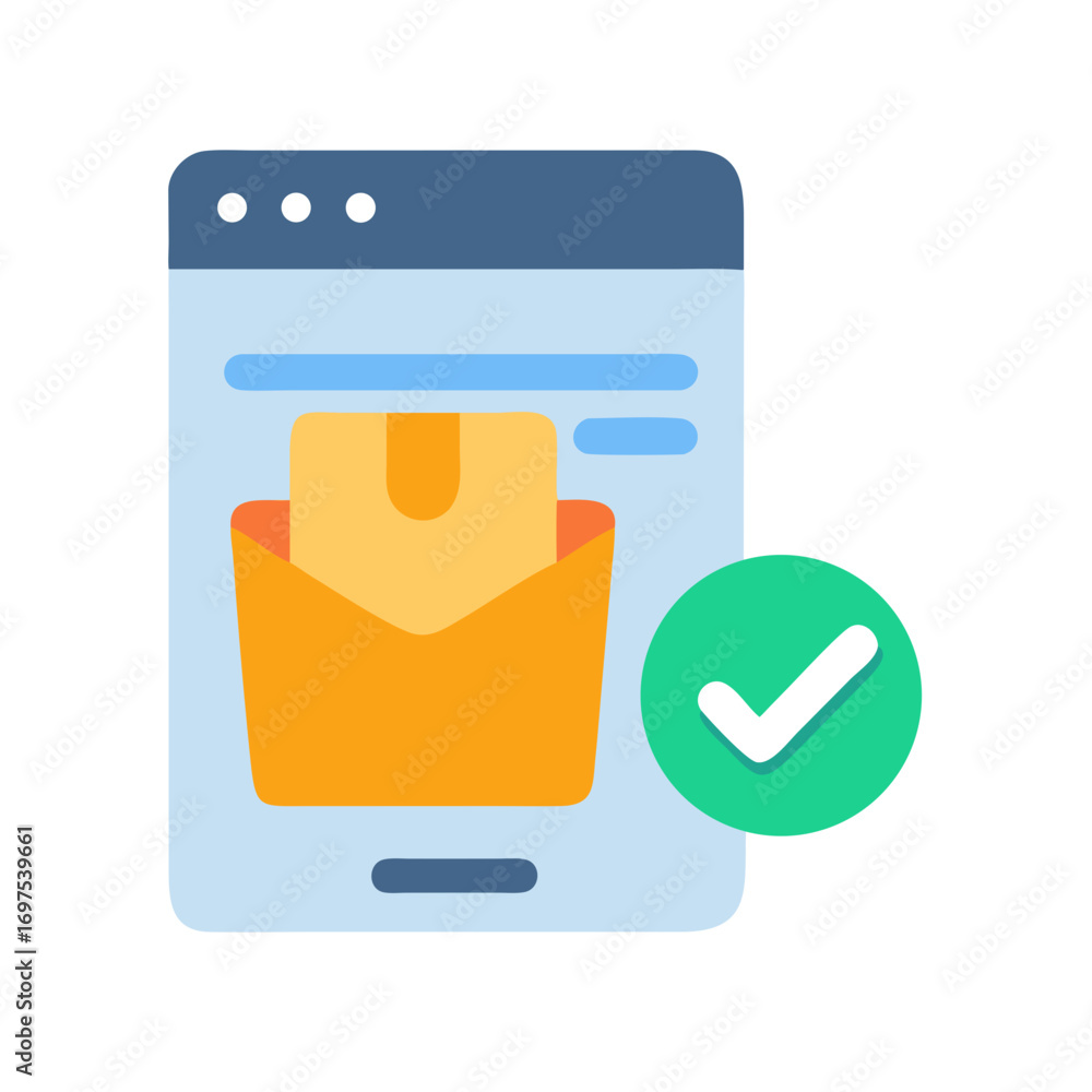 Poster mobile notification received with checkmark signifying successful communication