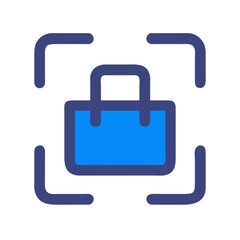 Blue shopping bag icon with a focus square frame
