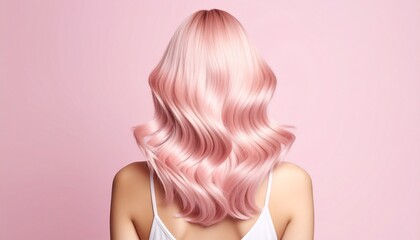 Obraz premium 淡いピンク色のヘアカラーの女性 ヘアモデル