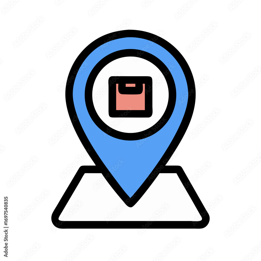 Poster delivery location icon showing package on a navigation marker