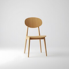 Minimalist Wooden Chair with Oval Backrest on White Background
