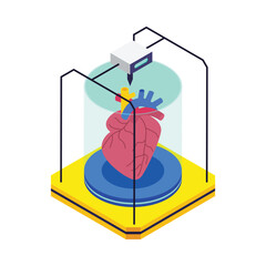 3d Pritner Organs isometric vector illustration.