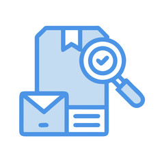 Box under magnifying glass showing package verification flat design