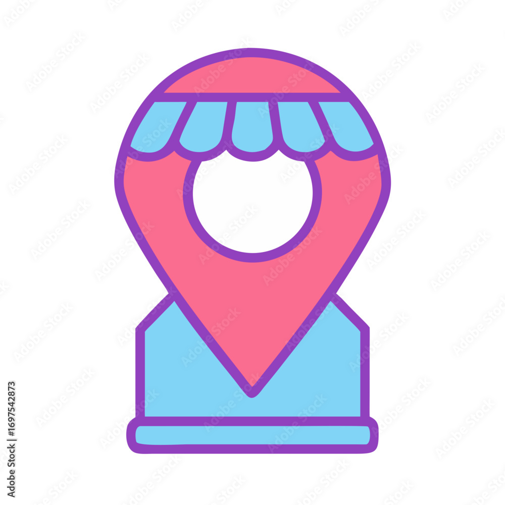 Poster stylized map pointer design indicating a market location