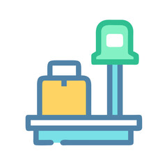 Stylized scale with box flat vector icon illustration