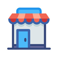 Colorful flat icon of a shop storefront isolated