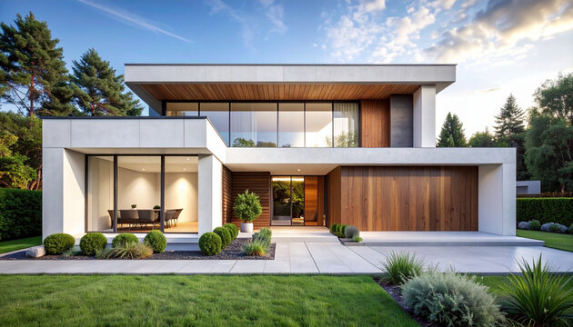 house in the woods front 3D elevation