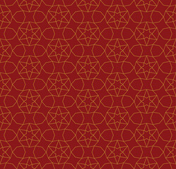 Luxury Red Wallpaper with Golden Star Lines | Seamless Vector Pattern