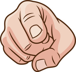 Cartoon pointing hand illustration, finger gesture clipart, human hand sign vector, comic style drawing, communication symbol, direction pointer artwork