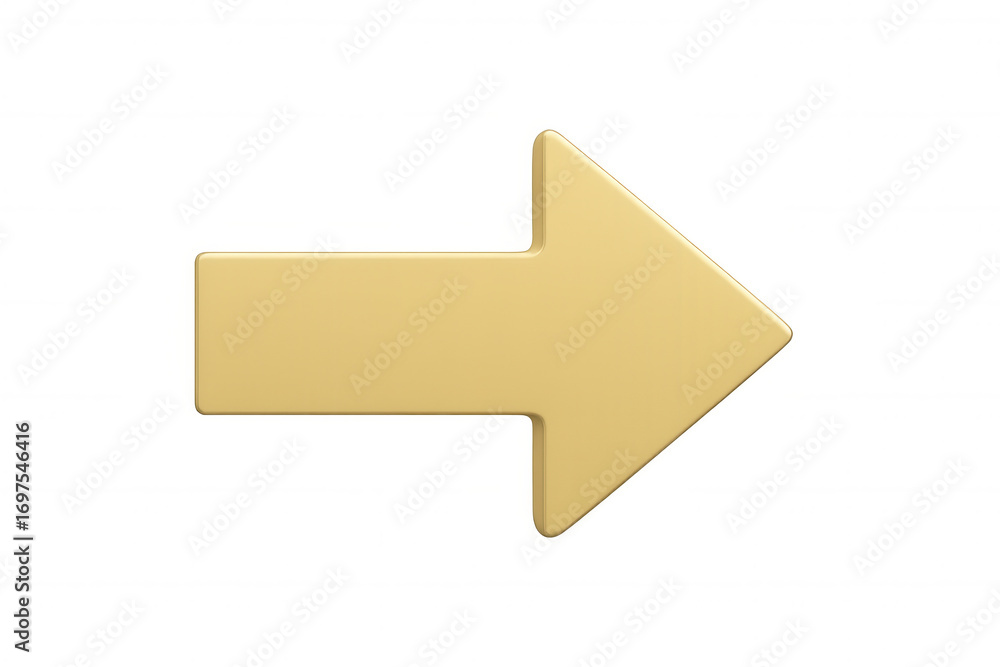 Poster golden 3d arrow pointing rightward, gleaming against transparent backdrop, signaling direction with 