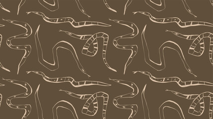 Seamless pattern with hand drawn snakes in minimal line style for fabric wallpaper packaging and branding