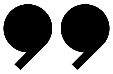 Double quotation marks icon for headlines, quote boxes, and callouts, geometric angled base style, bold black punctuation symbol for modern layouts and digital media, PNG file